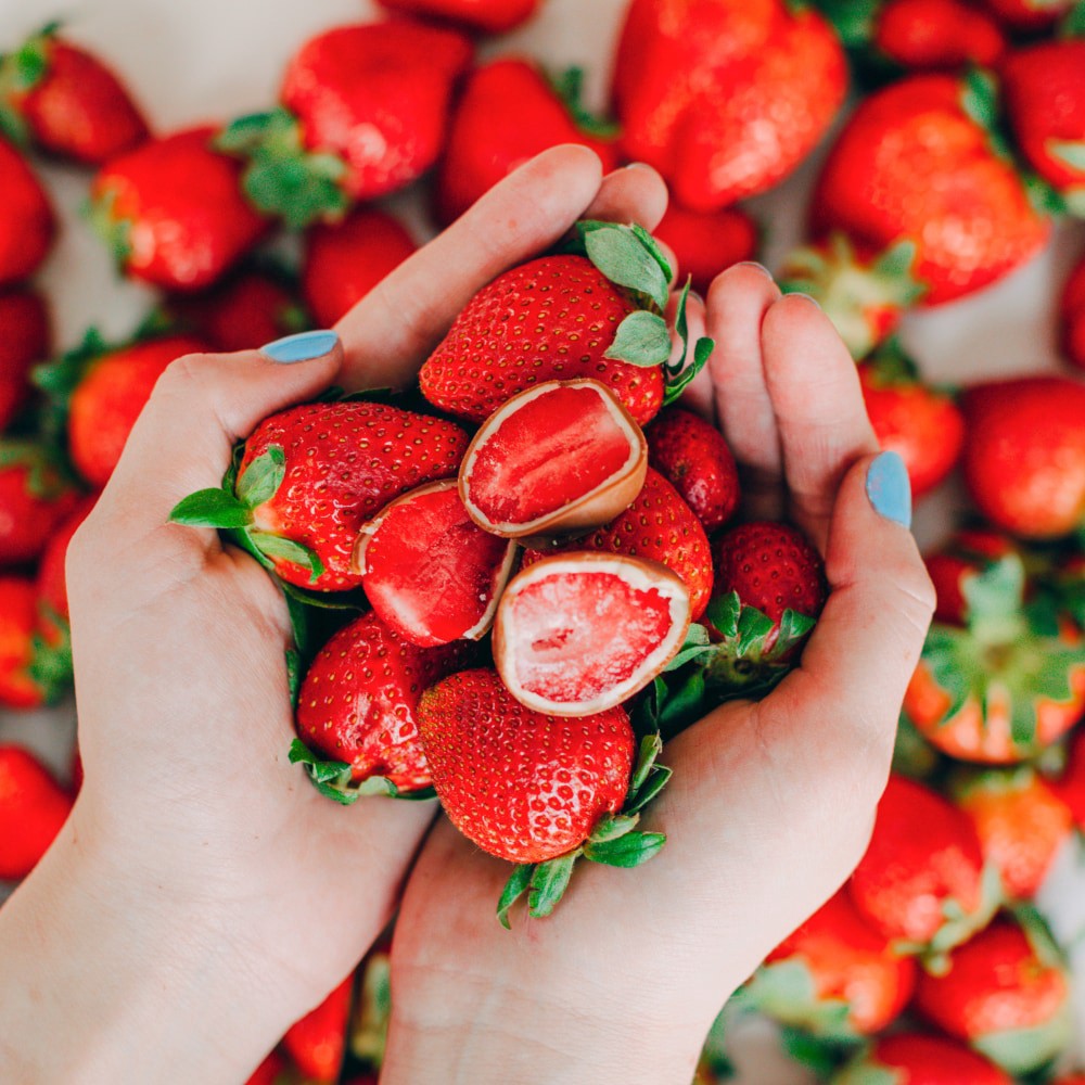 slide 2 of 4, Tru Fru Nature's Strawberries Frozen Fresh in White & Milk Chocolate, 8 oz