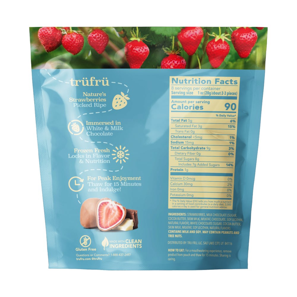 slide 3 of 5, Tru Fru Nature's Strawberries Frozen Fresh in White & Milk Chocolate, 8 oz