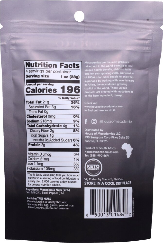 slide 2 of 3, House of Macadamias Dry Roasted Namibian Sea Salt Cracked Black Pepper Macadamias 4 oz, 4 oz