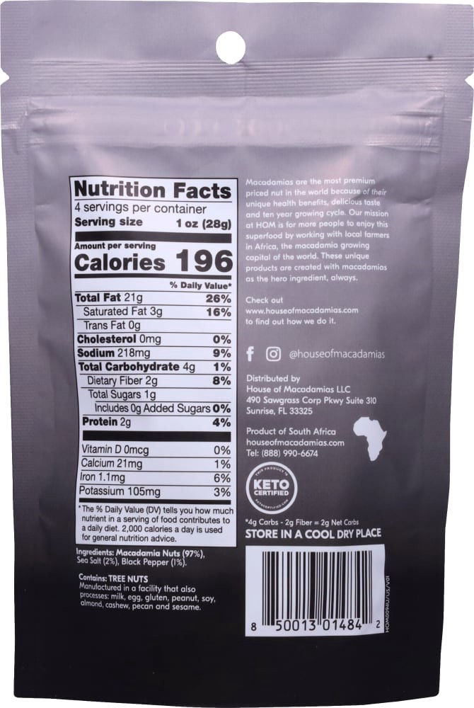 slide 2 of 3, House of Macadamias Dry Roasted Namibian Sea Salt Cracked Black Pepper Macadamias 4 oz, 4 oz
