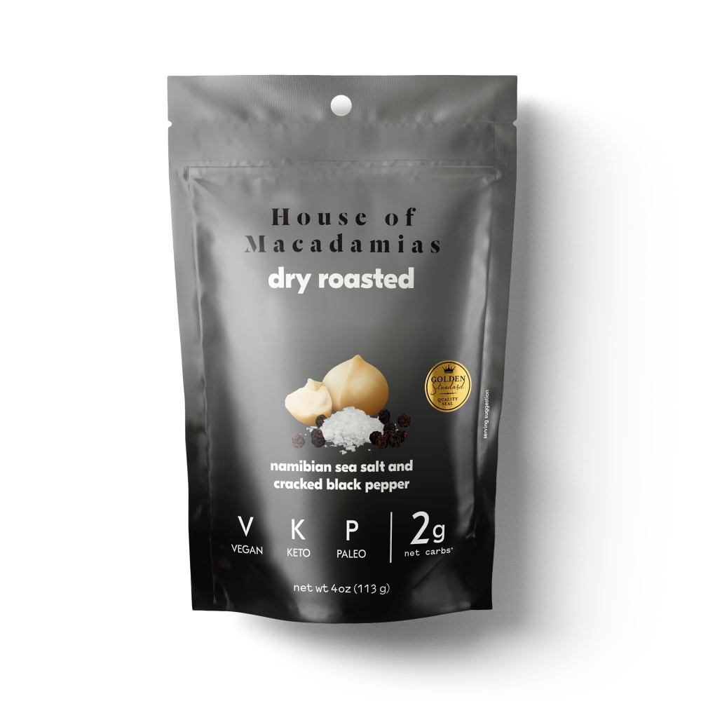 slide 3 of 3, House of Macadamias Dry Roasted Namibian Sea Salt Cracked Black Pepper Macadamias 4 oz, 4 oz