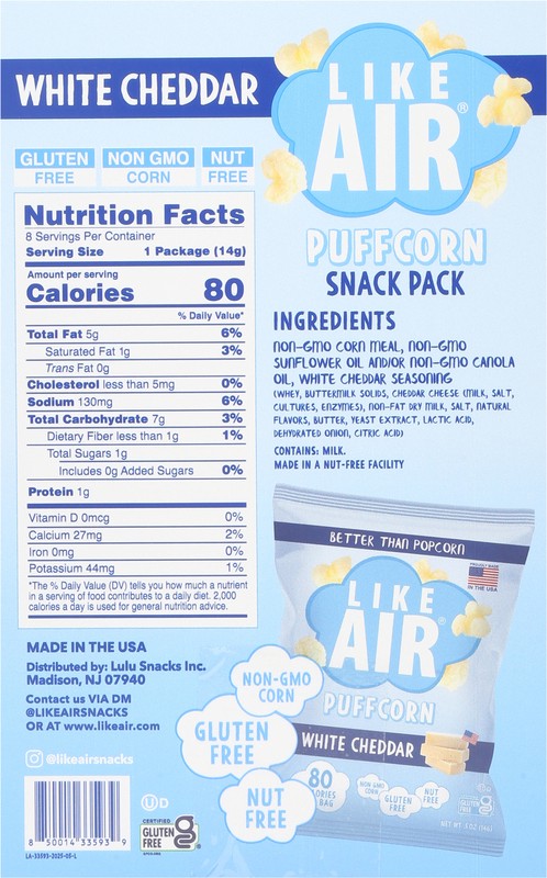 slide 3 of 5, Like Air Snack Cheddar Snack Pack Snack Pack, 8 ct