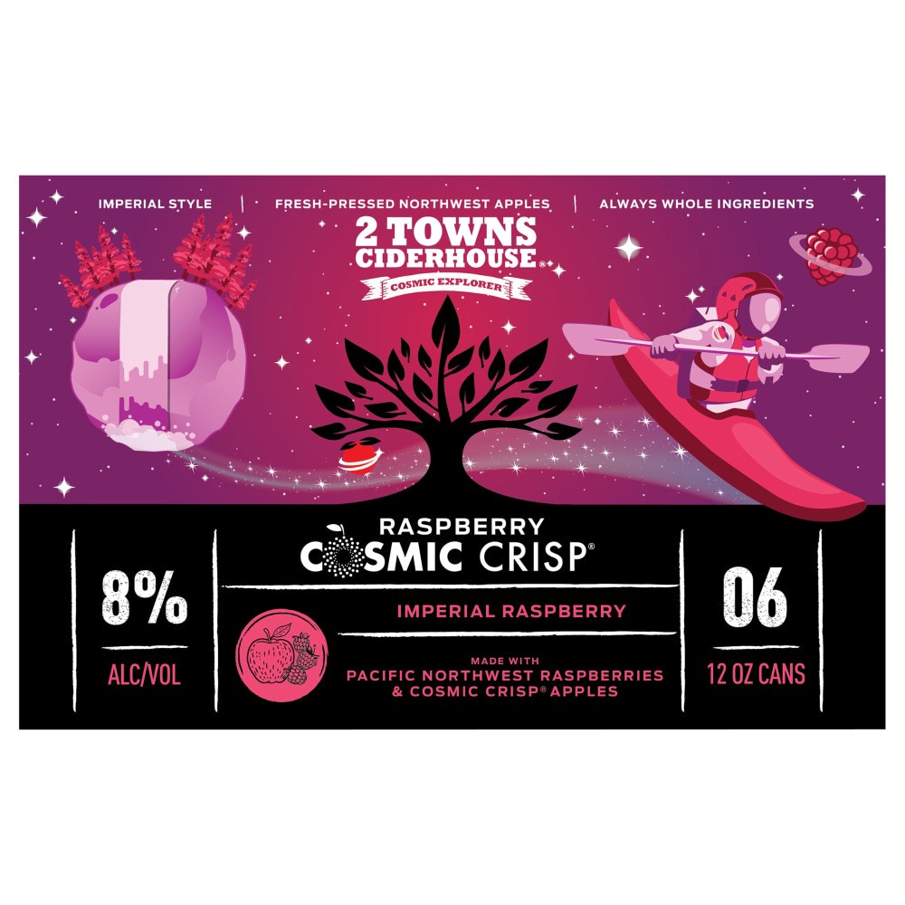 slide 2 of 2, 2 Towns Ciderhouse Raspberry Cosmic Crisp Imperial Cider 6-12 Oz Cans, 6 ct