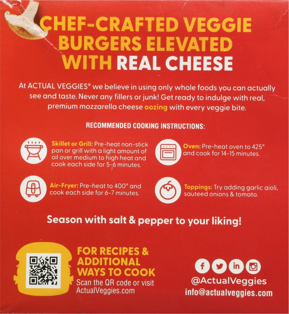 slide 2 of 4, Actual Veggies® Mushroom Mozzarella Veggie Burgers, 4 ct; 3 oz