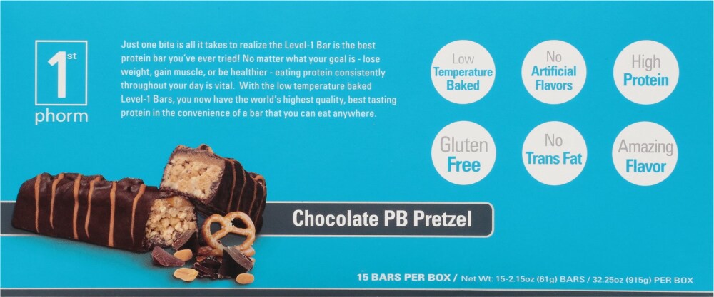 slide 3 of 4, 1St Phorm Level-1 Bar Chocolate Peanut Butter Pretzel Protein Bars, 15 ct / 32.25 oz