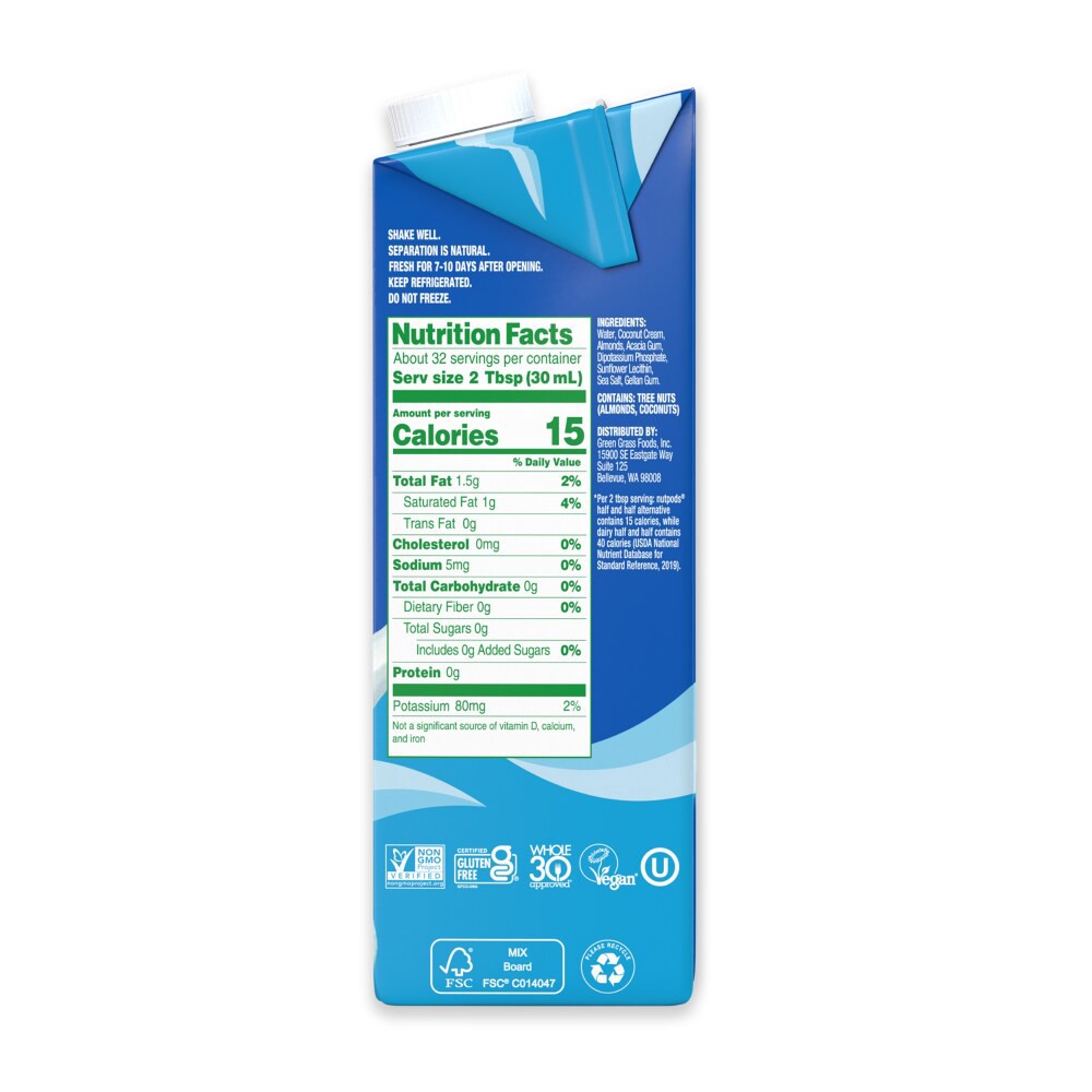slide 2 of 5, nutpods Non Dairy Half & Half Alternative made with Almonds and Coconuts, 32 fl oz