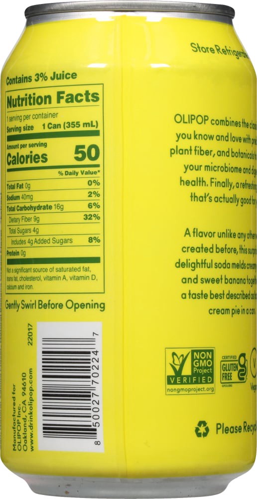 slide 2 of 4, Olipop Banana cream Sparkling Soda- 12 oz, 12 oz