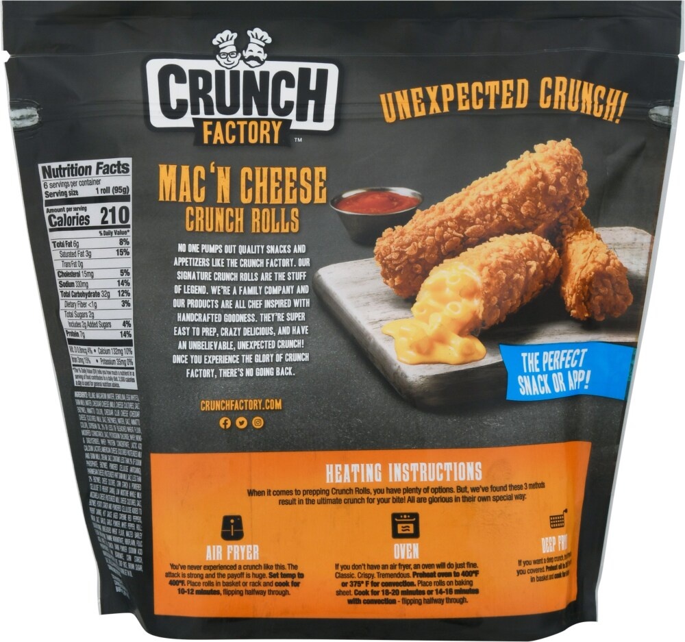 slide 2 of 2, Crunch Factory Mac 'N Cheese Crunch Rolls, 6 ct / 20.1 oz