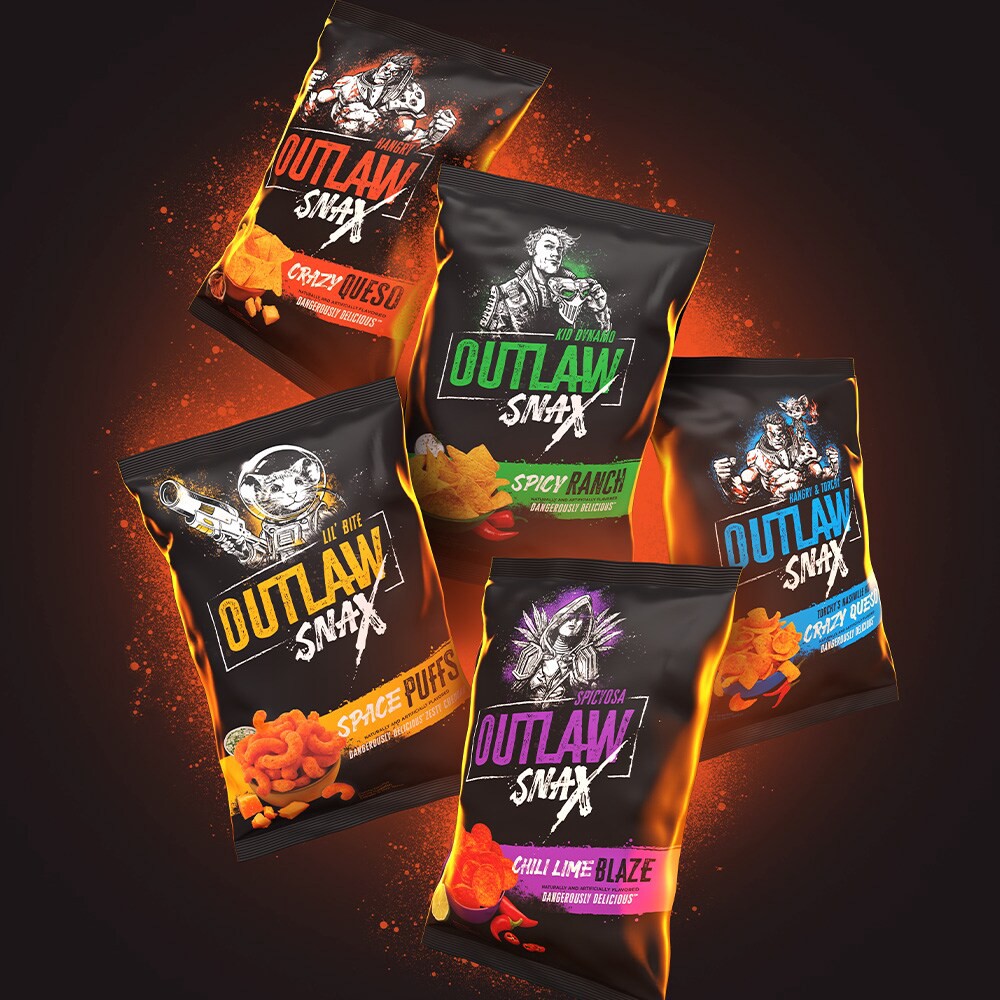 slide 6 of 6, Outlaw Snax Zesty Cheddar Space Puffs, 8.5 oz