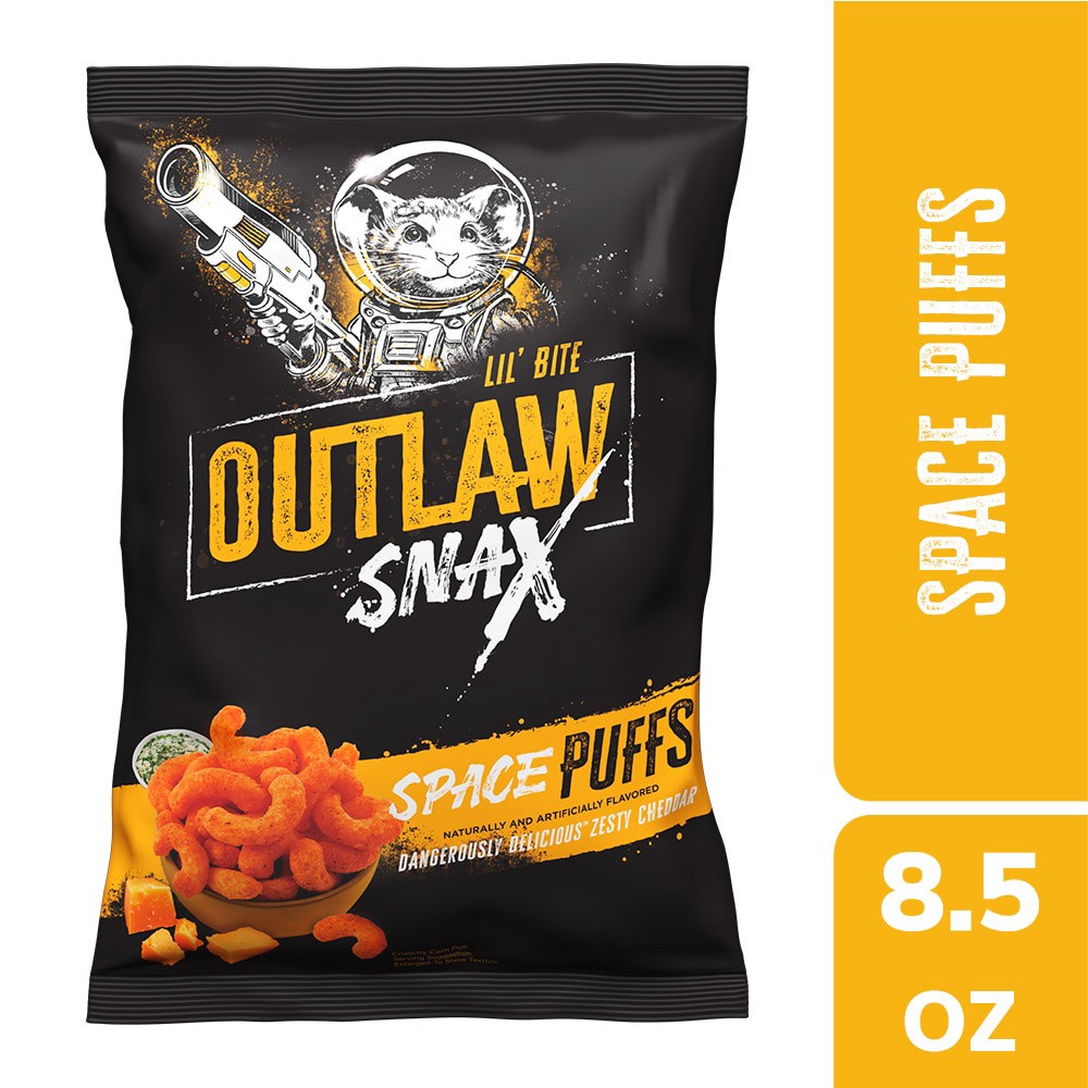 slide 5 of 6, Outlaw Snax Zesty Cheddar Space Puffs, 8.5 oz