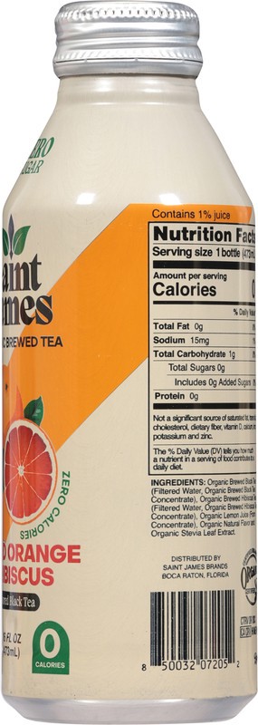 slide 2 of 5, Saint James Zero Sugar Organic Brewed Blood Orange & Hibiscus Black Tea 16 fl oz, 16.9 oz