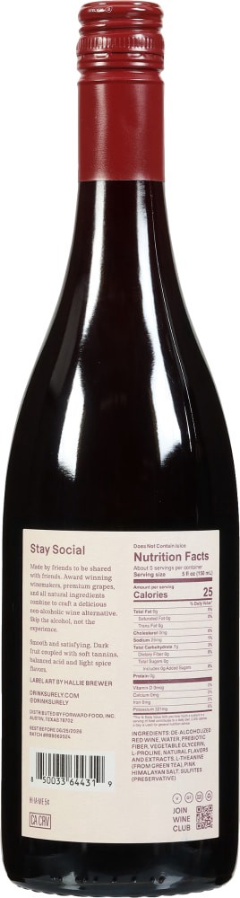 slide 3 of 4, Surely Non-Alcoholic Red Blend Wine 25.4 fl oz, 25.4 fl oz