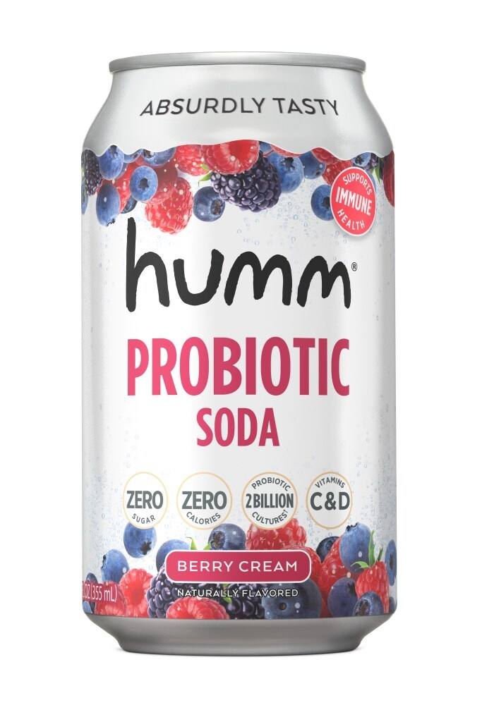 slide 1 of 1, Humm Kombucha Berry Cream Probiotic Soda, 12 fl oz