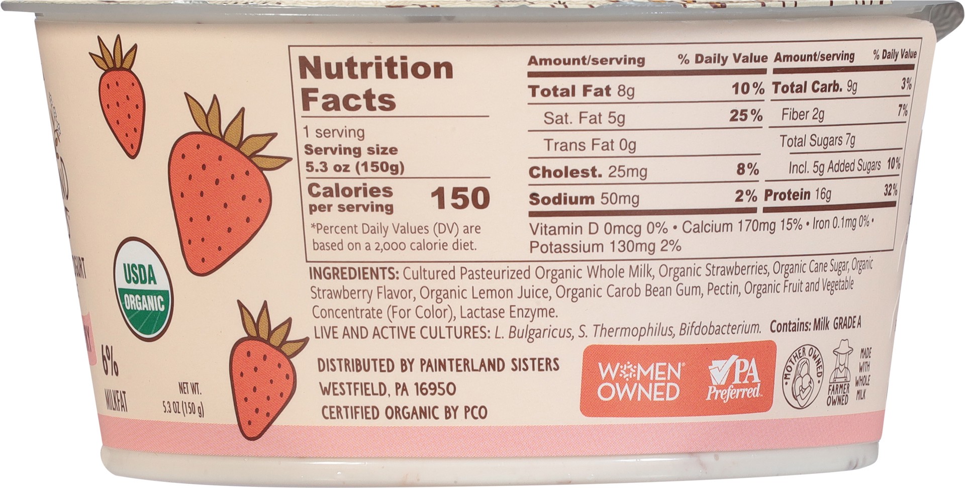 slide 2 of 5, Painterland Sisters Organic Skyr Strawberry Fields Yogurt 5.3 oz, 6.3 oz