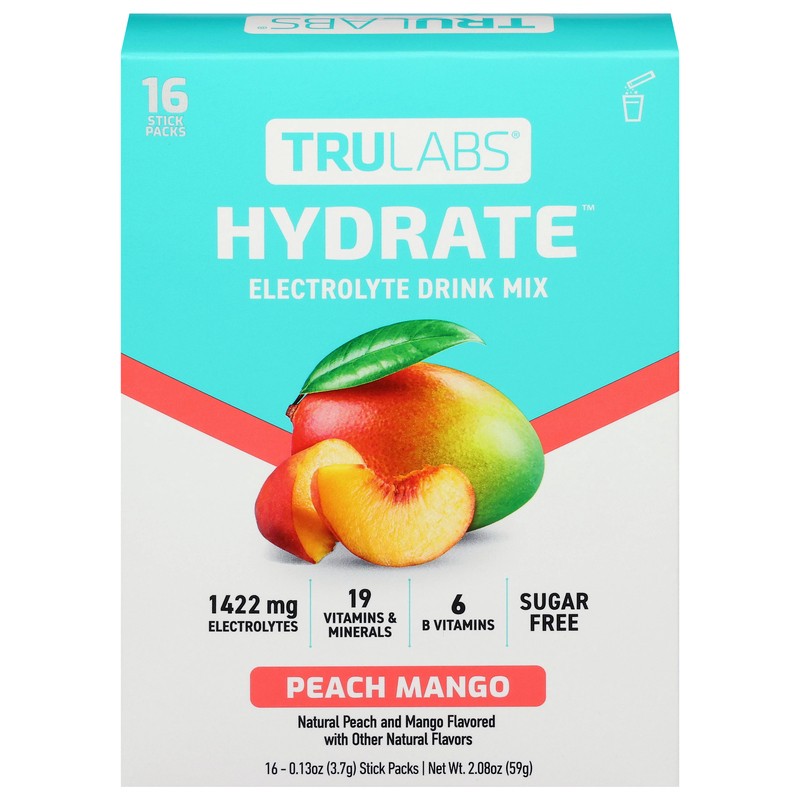 slide 1 of 5, TruLabs Peach Mango Electrolyte Drink Mix, 16 ct
