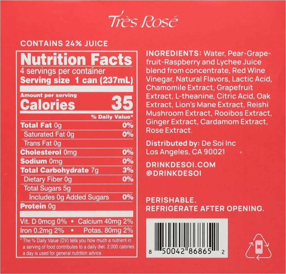 slide 5 of 6, De Soi Sprklng Bev Tres Rose, 4 ct; 8.4 oz