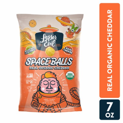 slide 1 of 1, Lesser Evil LesserEvil, Real Cheese, Space Balls, 7 oz, 7 oz