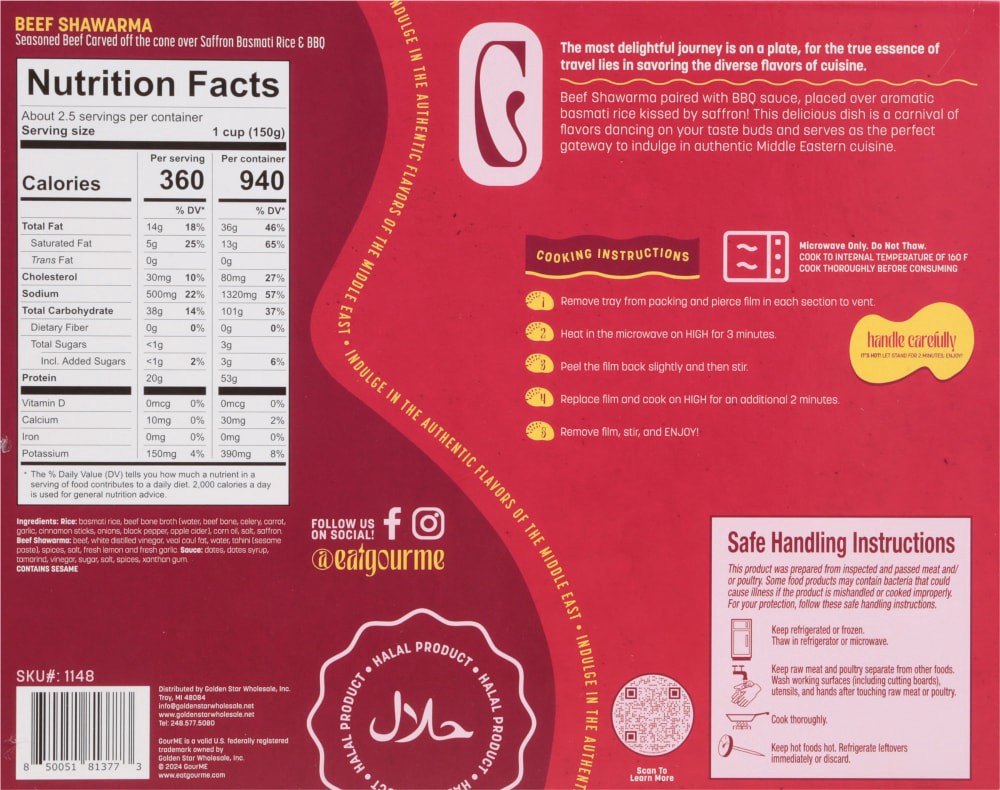 slide 2 of 3, Gourme Beef Shawarma On Saffron Seasoned Basmati Rice, 14 oz