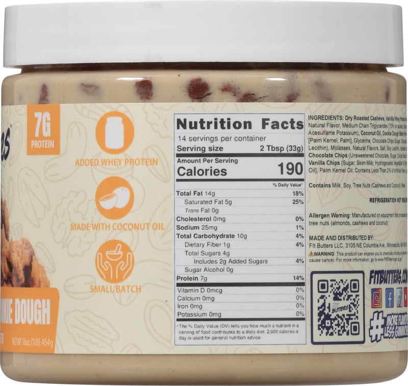 slide 5 of 5, Fit Butters Chocolate Chip Cookie Dough Cashew Butter 16 oz, 16 oz