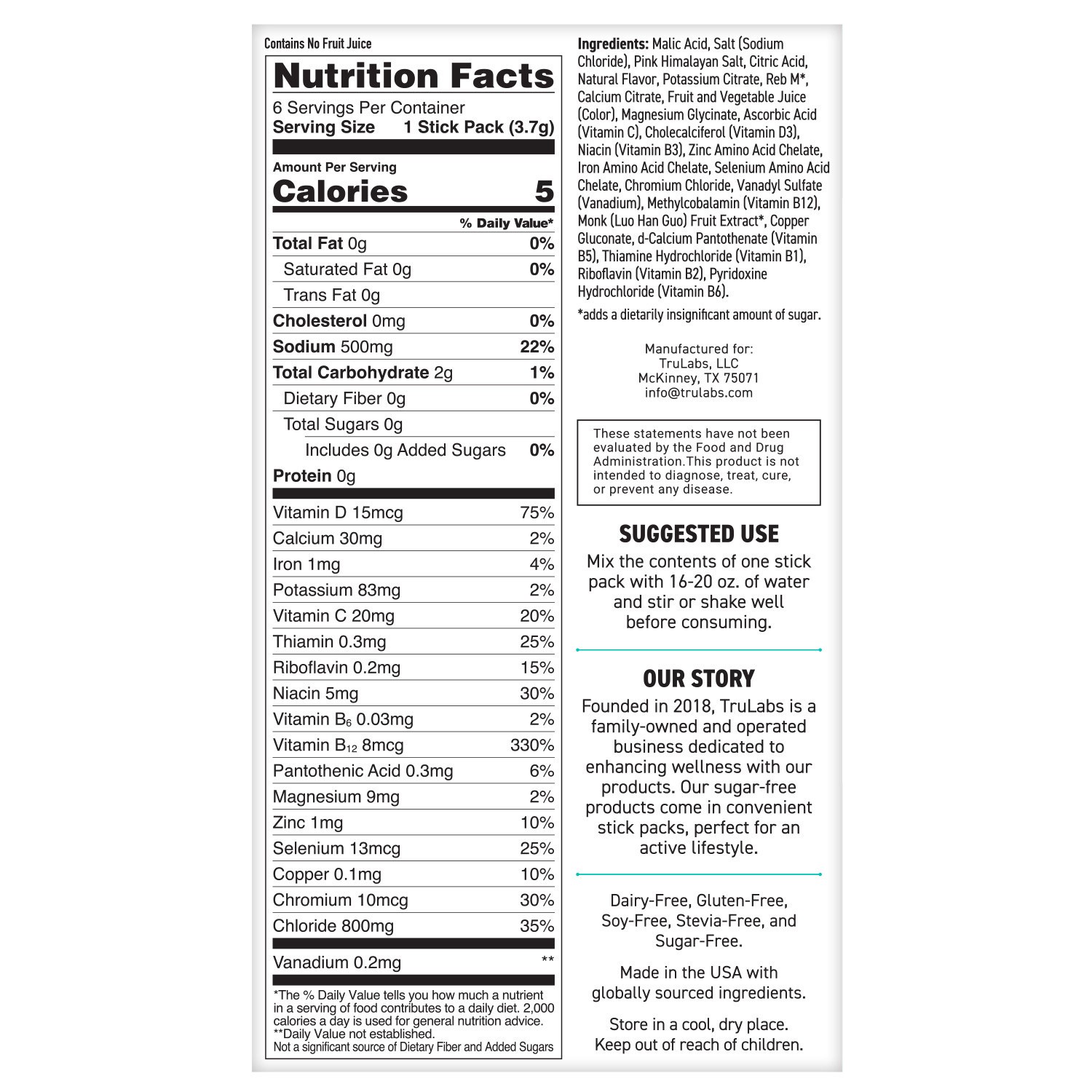 slide 5 of 5, TruLabs Hydrate Strawberry Lemonade Electrolyte Drink Mix with Pink Himalayan Salt 6 - 0.13 oz Stick Packs, 6 ct / 0.13 oz