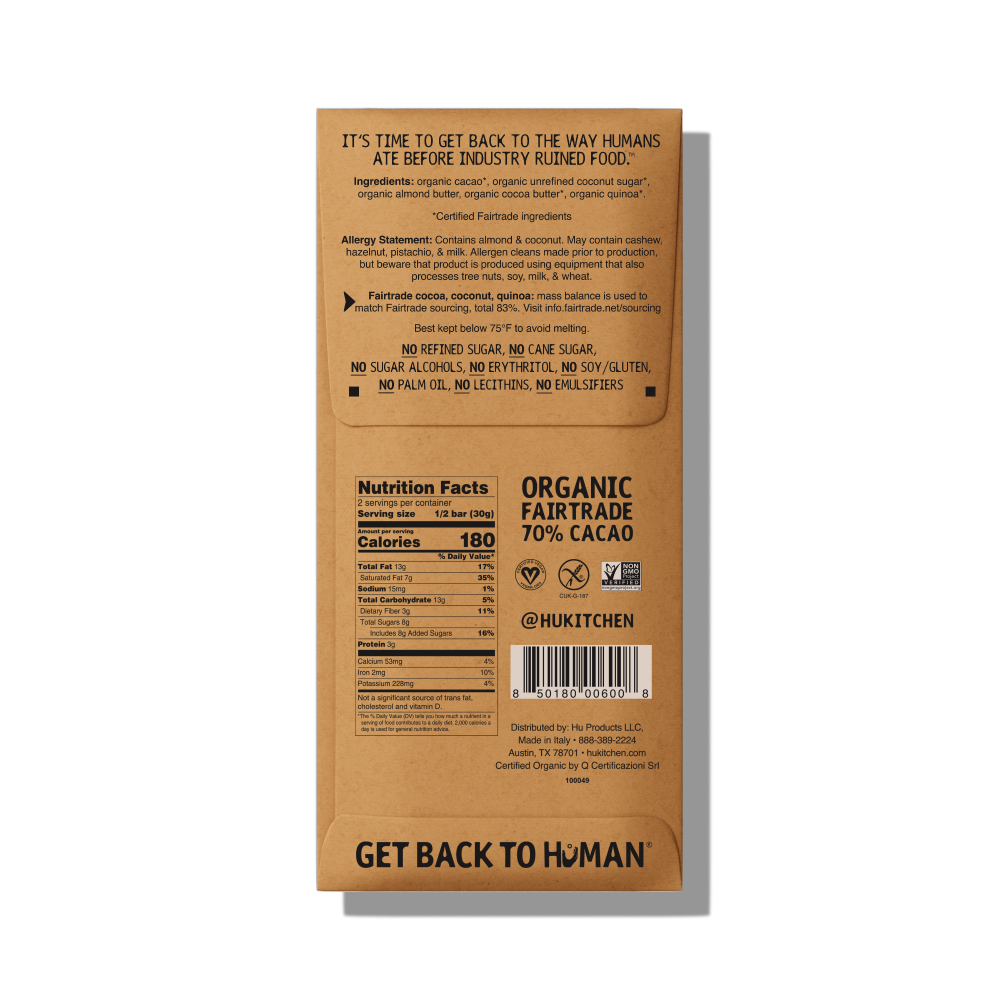 slide 3 of 3, Hu Almond Butter + Puffed Quinoa Dark Chocolate Bar, 2.1 oz