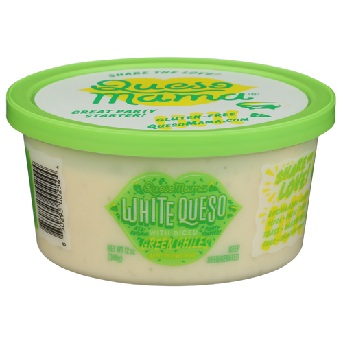 slide 1 of 1, Queso Mama White Queso With Diced Green Chiles, 12 oz