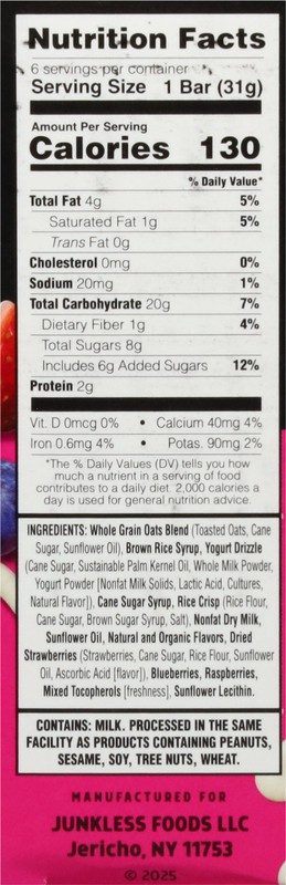 slide 3 of 5, JUNKLESS Berries & Cream Chewy Drizzled Granola Bars, 6 ct