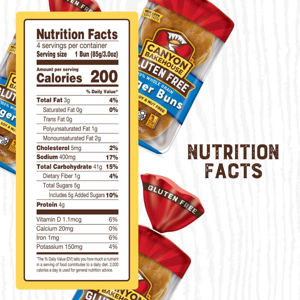 slide 3 of 6, Canyon Bakehouse Gluten Free Hamburger Buns, 12 oz