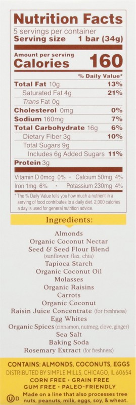 slide 2 of 5, Simple Mills Soft Baked Almond Flour Spiced Carrot Cake Bars 5 - 1.19 oz Bars, 5 ct