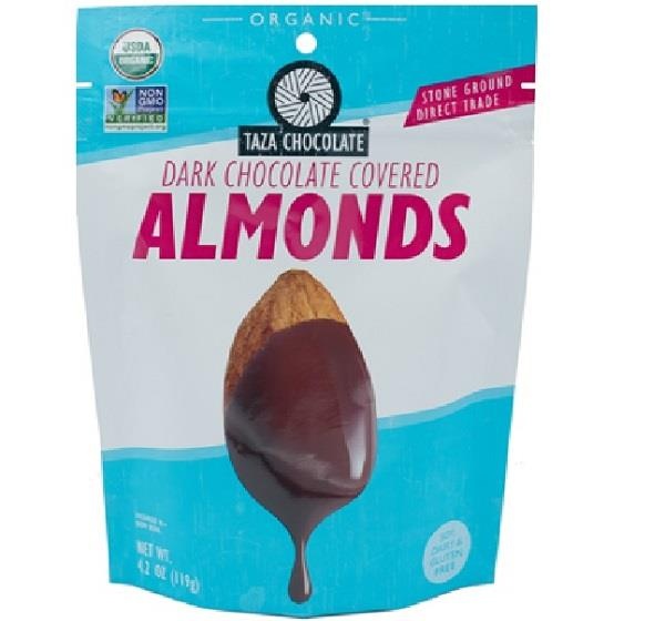 slide 1 of 1, Taza Dark Chocolate Covered Almonds, 4.2 oz
