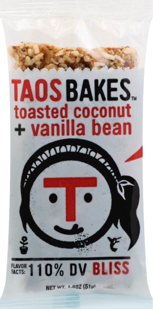slide 1 of 1, Taos Bakes Toasted Coconit & Vanilla Bean Bar, 1.8 oz