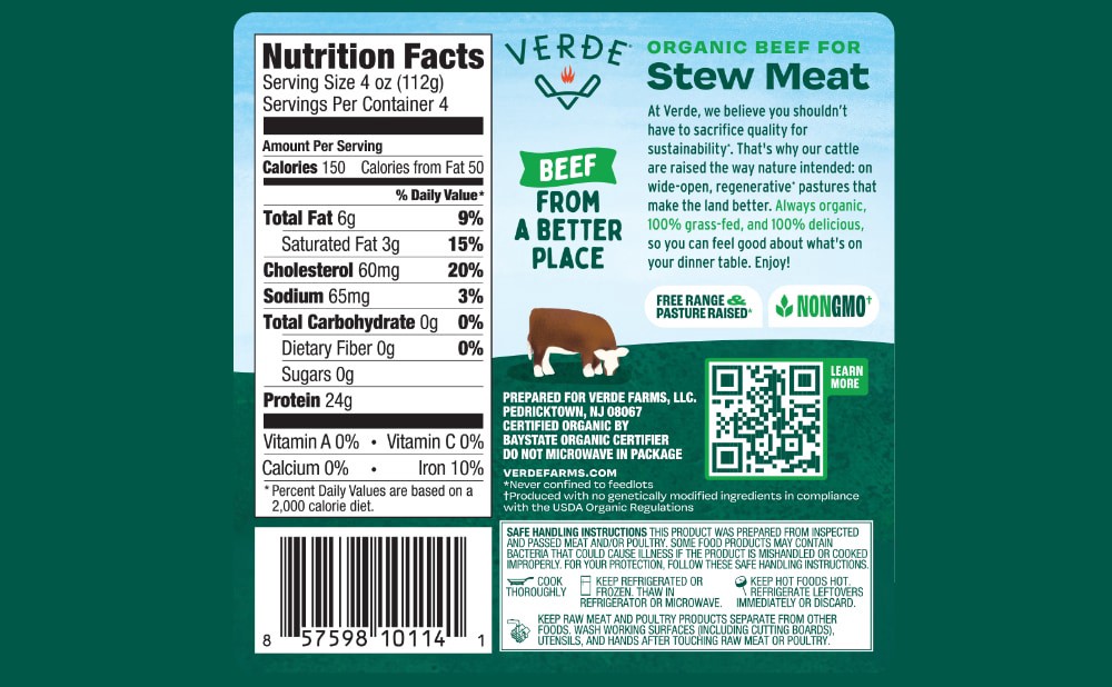 slide 2 of 2, Verde Organic Grass Fed Beef Stew Meat, 16 oz