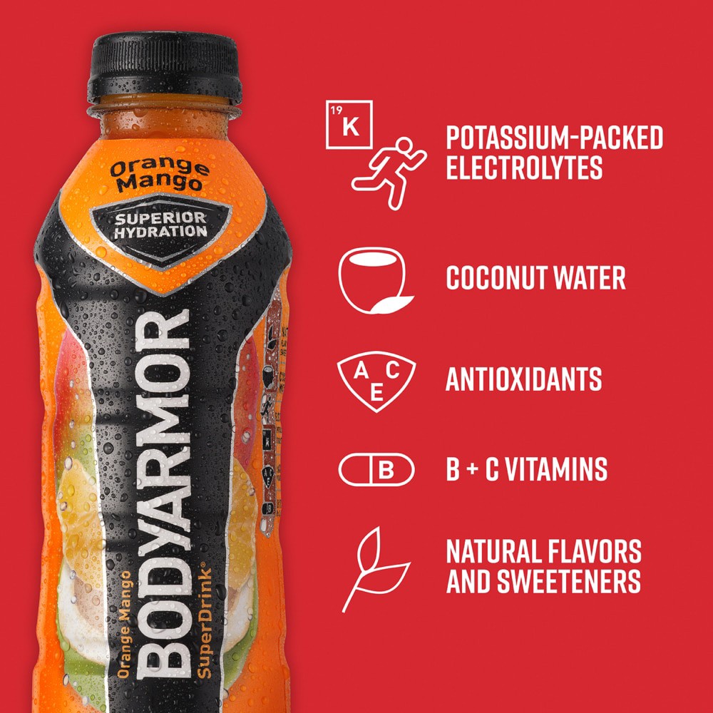 slide 4 of 6, BODYARMOR Sports Drink Orange Mango, 16 fl oz, 16 oz