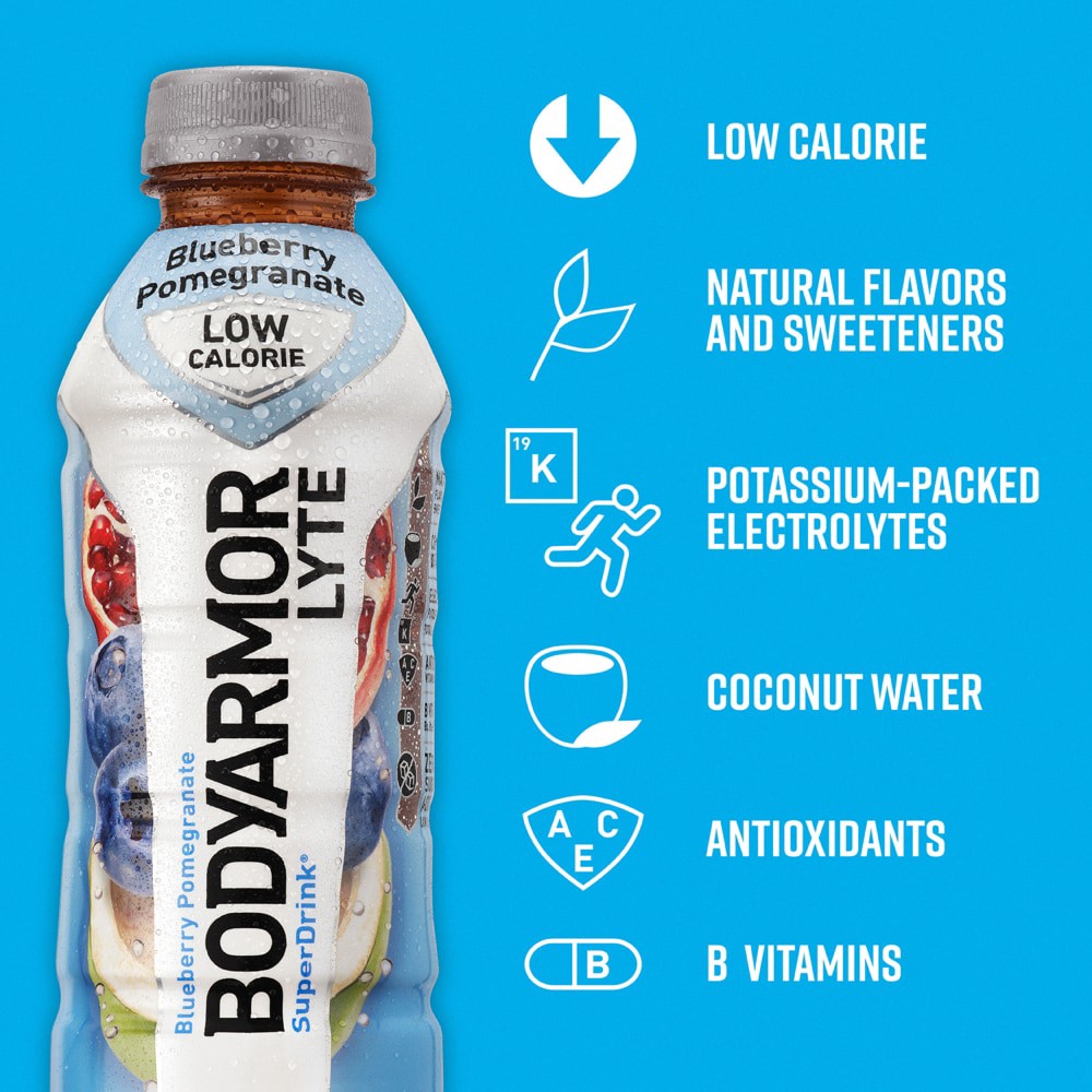 slide 3 of 6, BODYARMOR Lyte Blueberry Pomegranate Electrolyte Sports Drink, 16 fl oz Bottle, 16 fl oz