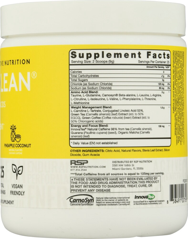 slide 3 of 3, Rspnutrition Vegan Aminolean Pineapple Coconut Dietary Supplement, 7.94 oz