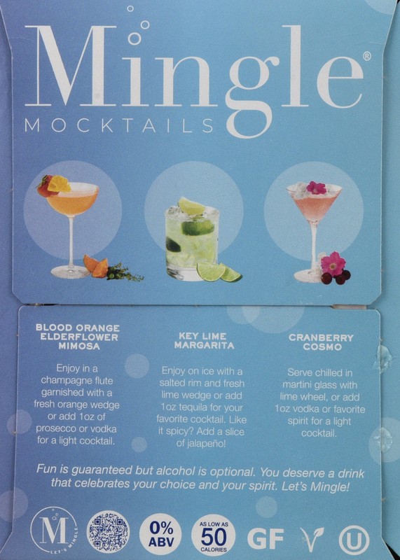 slide 3 of 5, Mingle Non-Alcoholic Blood Orange Elderflower Mimosa/Key Lime Margarita/Cranberry Cosmo Mocktails Party Pack 6 - 12 fl oz Cans, 6 ct