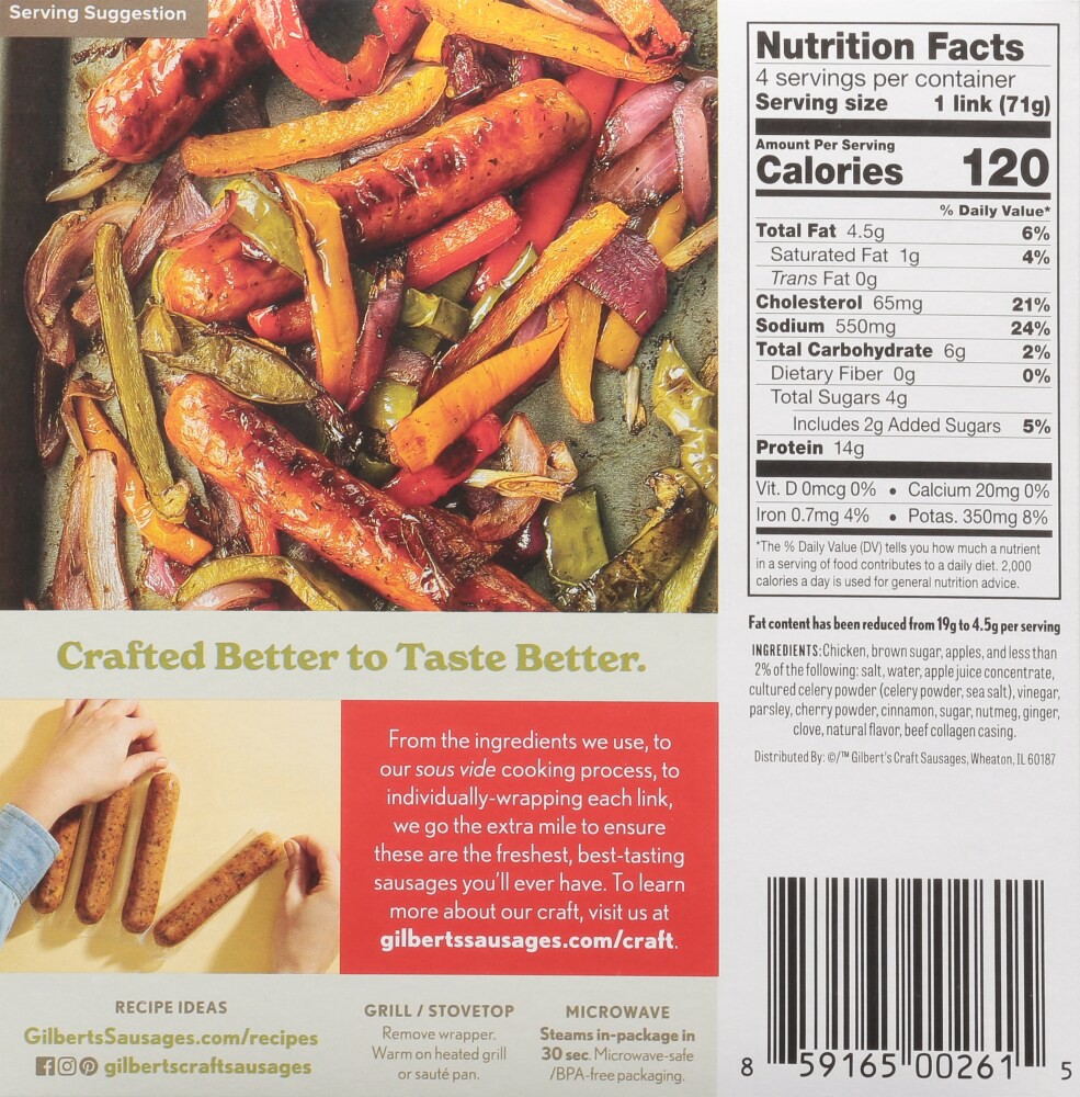 slide 2 of 2, Gilbert's Harvest Apple Chicken Sausage, 10 oz