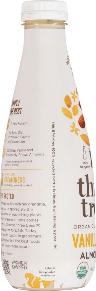 slide 3 of 6, Three Trees® Organic Vanilla Bean Unsweetened Almondmilk, 28 fl oz