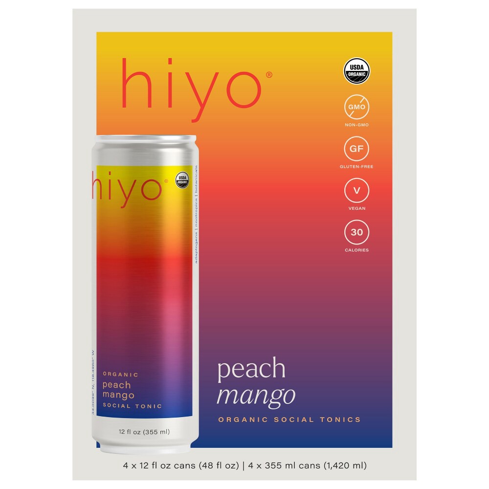 slide 3 of 3, Hiyo Peach Mango Seltzer Water, 4 ct; 12 oz