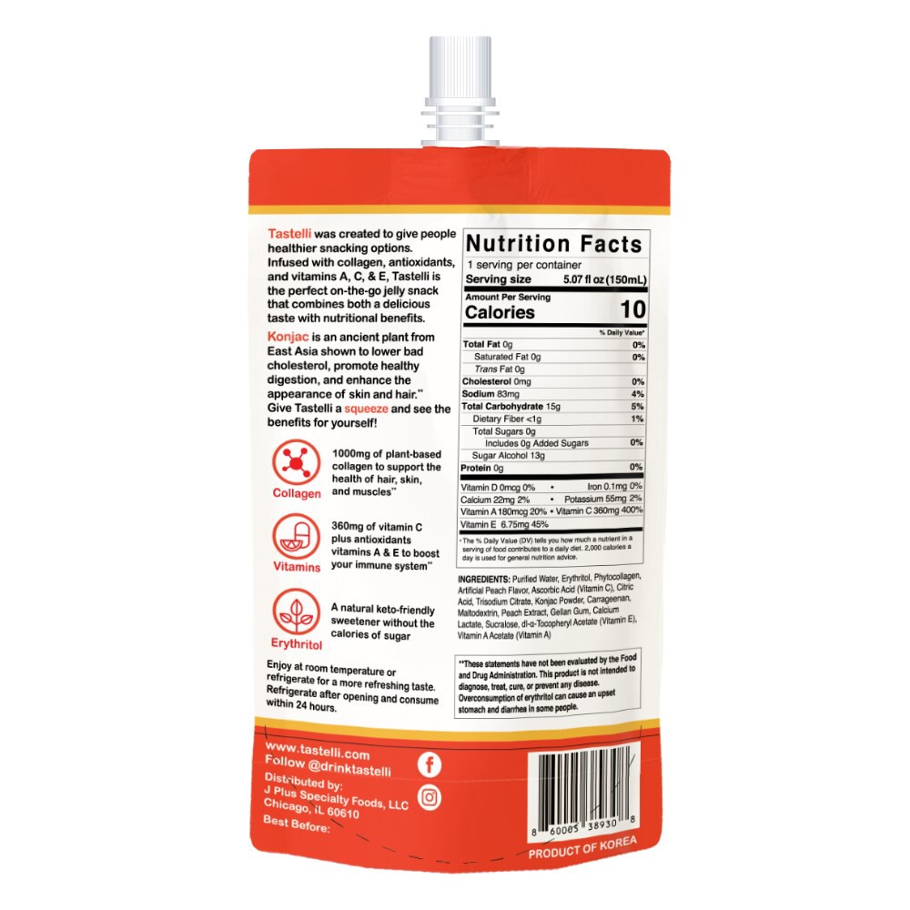 slide 2 of 2, Tastelli Drinkable Peach Flavor Konjac Jelly, 5 fl oz