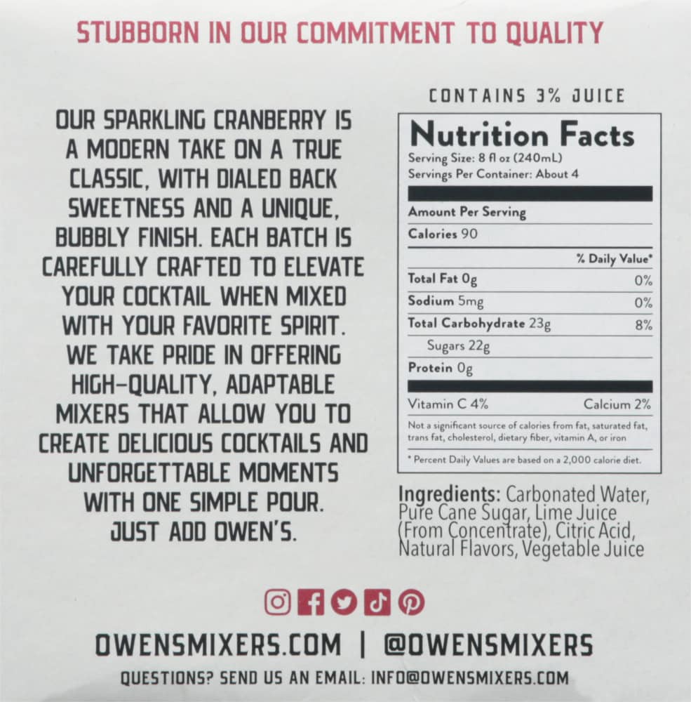 slide 3 of 4, Owen's Non-Alcoholic Sparkling Cranberry Cocktail Mixers 4 - 8.2 fl oz Cans, 4 ct; 8 oz