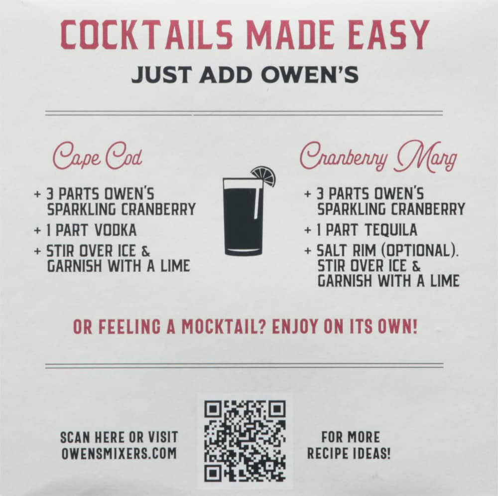 slide 4 of 4, Owen's Non-Alcoholic Sparkling Cranberry Cocktail Mixers 4 - 8.2 fl oz Cans, 4 ct; 8 oz