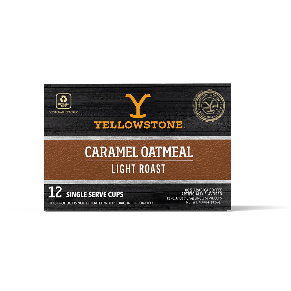 slide 1 of 1, Yellowstone Caramel Oatmeal Single Serve Coffee Cup, 12 ct; 4.44 oz