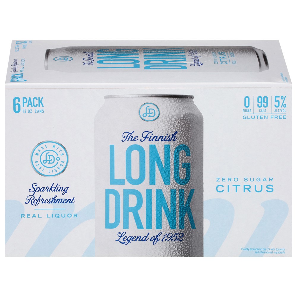 slide 1 of 1, The Finnish Long Drink Gluten Free Zero Sugar Citrus Gin - 6 x 12 oz Cans, 6 ct, 355 ml