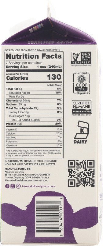 slide 5 of 5, Alexandre Eco Dairy A2/A2 Organic 2% Reduced Fat Milk 59 fl oz, 59 fl oz