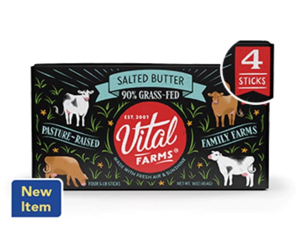 slide 4 of 4, Vital Farms 90% Grass-Fed Pasture-Raised Salted Butter 4 - 0.25 lb Sticks, 4 ct