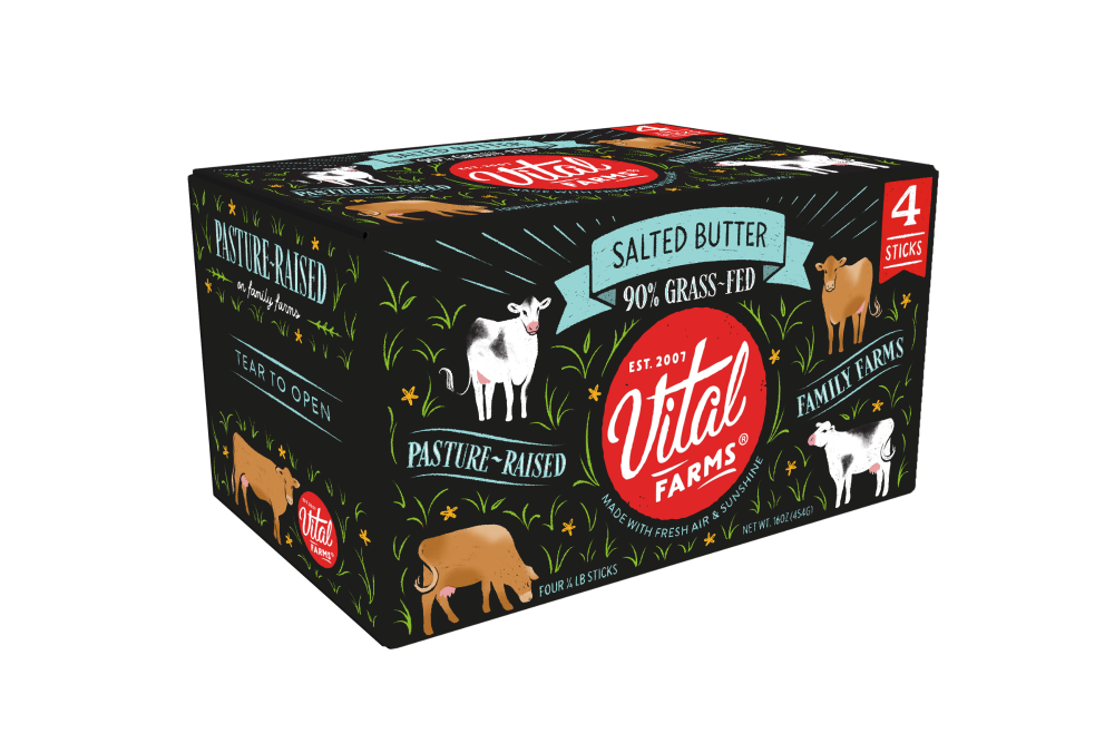 slide 2 of 4, Vital Farms 90% Grass-Fed Pasture-Raised Salted Butter 4 - 0.25 lb Sticks, 4 ct