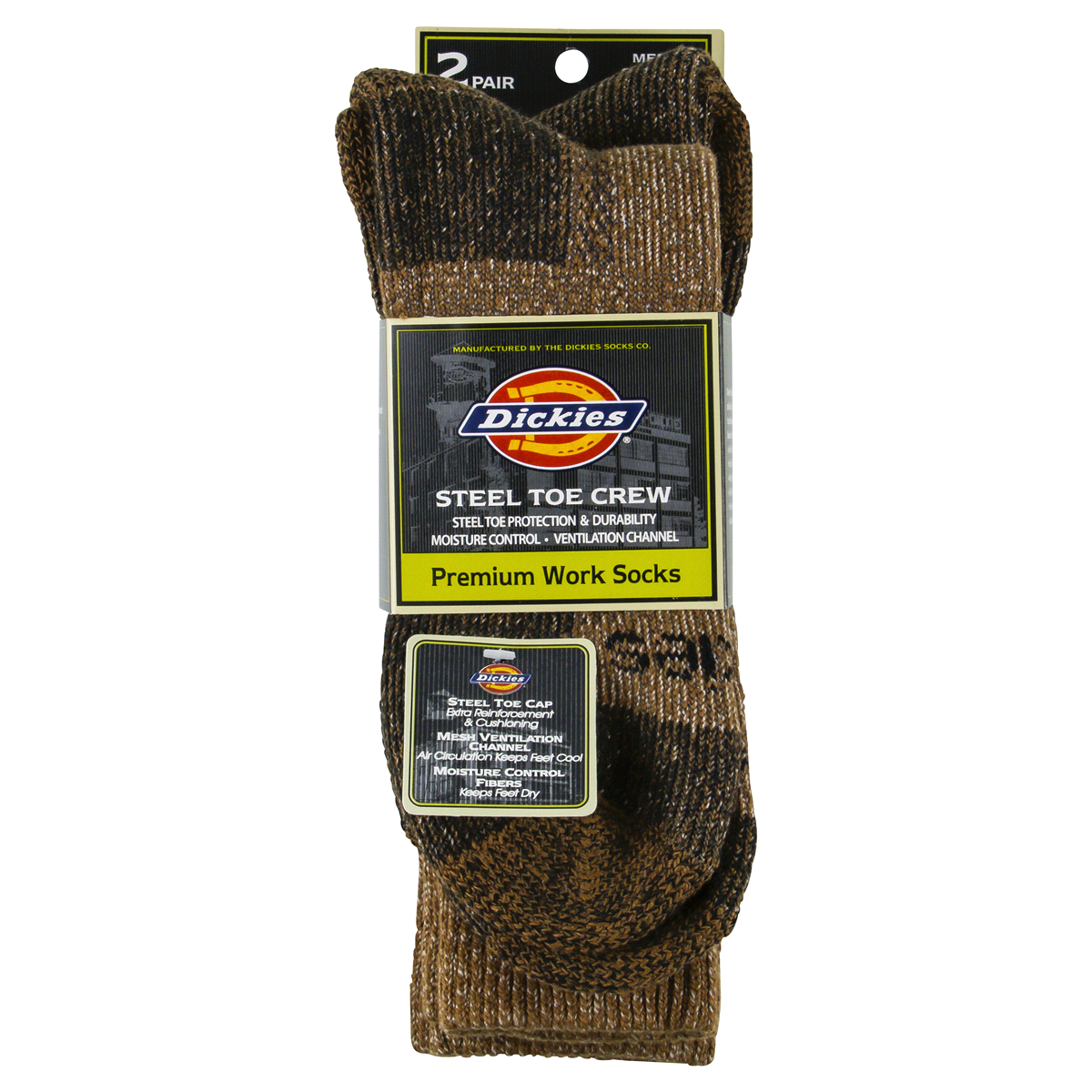 slide 1 of 4, Dickies Steel Toe Brown Crew Socks, Size 6-12, 2 pair