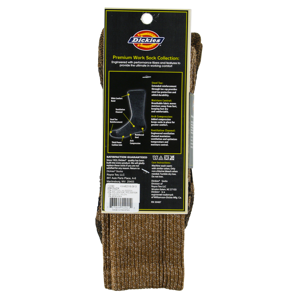 slide 3 of 4, Dickies Steel Toe Brown Crew Socks, Size 6-12, 2 pair