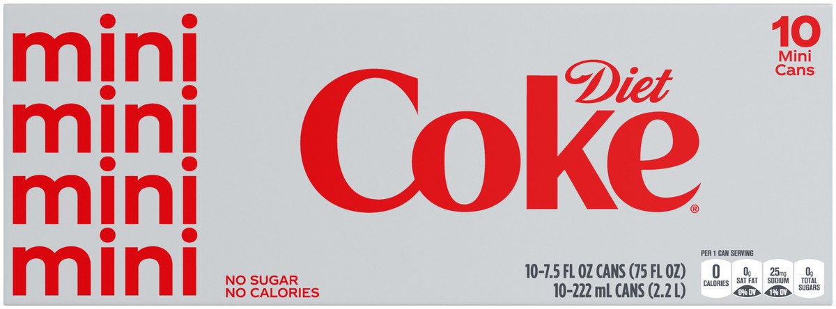 slide 1 of 9, Diet Coke Soft Drink, 10 ct; 7.5 fl oz